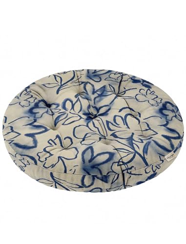 Vargottam Floor Cushion Seat - 22 Inch Round Cotton Pouf with Memory Foam, Tufted Floor Pillow for Meditation & Home Décor - Indigo Sketch Vargottam Floor Cushion Seat - 22 Inch Round Cotton Pouf with Memory Foam, Tufted Floor Pillow for Meditation & Home Décor - Indigo Sketch von Vargottam