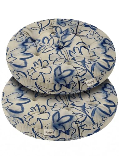 Vargottam Floor Cushion Seat - 22 Inch Round Cotton Pouf with Memory Foam, Tufted Floor Pillow for Meditation & Home Décor - Indigo Sketch Vargottam Floor Cushion Seat - 22 Inch Round Cotton Pouf with Memory Foam, Tufted Floor Pillow for Meditation & Home Décor - Indigo Sketch von Vargottam