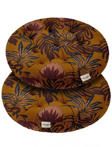 Vargottam Floor Cushion Seat - 22 Inch Round Cotton Pouf with Memory Foam, Tufted Floor Pillow for Meditation & Home Décor - Rust Bloom von Vargottam