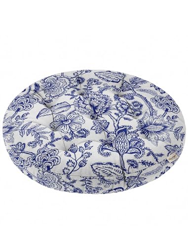 Vargottam Floor Cushion Seat - 22 Inch Round Cotton Pouf with Memory Foam, Tufted Floor Pillow for Meditation & Home Décor - Vintage Delft Vine Vargottam Floor Cushion Seat - 22 Inch Round Cotton Pouf with Memory Foam, Tufted Floor Pillow for Meditation & Home Décor - Vintage Delft Vine von Vargottam