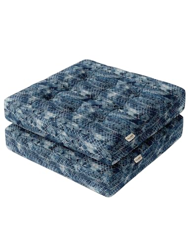 Vargottam Floor Seat Cushion - Indigo Shibori Grid 22" Square Cotton Pouf with Tufted Top, Ideal for Meditation, Reading & Home Accent Seating von Vargottam
