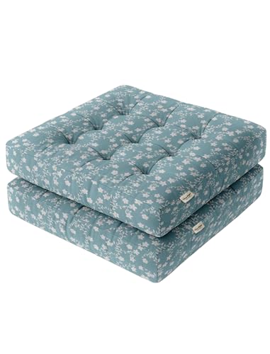 Vargottam Floor Seat Cushion - Pastel Cherry Blossom 22" Square Cotton Pouf with Tufted Top, Ideal for Meditation, Reading & Home Accent Seating von Vargottam