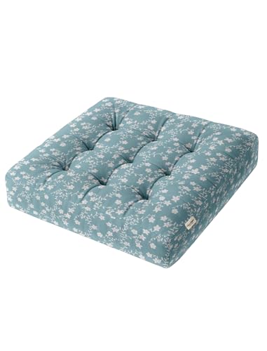 Vargottam Floor Seat Cushion - Pastel Cherry Blossom 22" Square Cotton Pouf with Tufted Top, Ideal for Meditation, Reading & Home Accent Seating von Vargottam