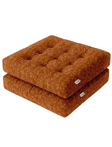 Vargottam Floor Seat Cushion - Rust Autumn Vine 22" Square Cotton Pouf with Tufted Top, Ideal for Meditation, Reading & Home Accent Seating von Vargottam
