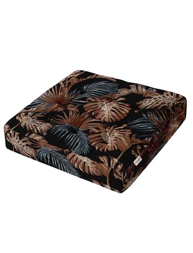 Vargottam Floor Seat Cushion - Shadow Tropics 22" Square Cotton Pouf with Tufted Top, Ideal for Meditation, Reading & Home Accent Seating von Vargottam
