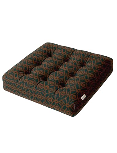 Vargottam Floor Seat Cushion - Tribal Rust Print 22" Square Cotton Pouf with Tufted Top, Ideal for Meditation, Reading & Home Accent Seating von Vargottam