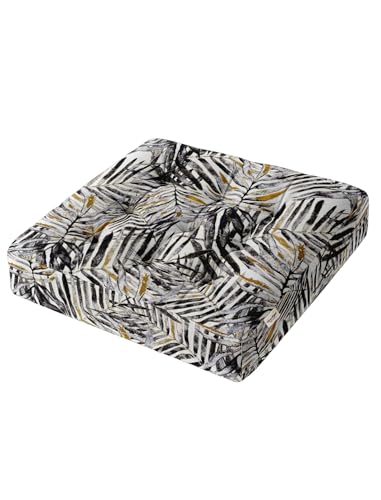 Vargottam Floor Seat Cushion - Tropical Leaf Print 22" Square Cotton Pouf with Tufted Top, Ideal for Meditation, Reading & Home Accent Seating von Vargottam