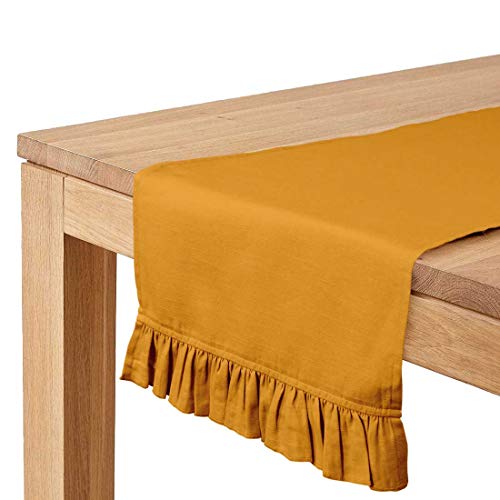 Vargottam Senfgelb Wohnkultur Stoff Krause Tischlaufer Tischdekor Slub Baumwolle - 14 x 48 Zoll von Vargottam