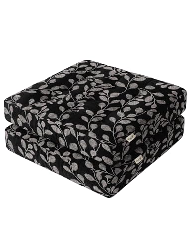 Vargottam Square Floor Pillow - Monochrome Leaf Whispers 22x22 Cotton Cushion with Shredded Memory Foam for Floor Seating, Yoga & Zen Decor von Vargottam