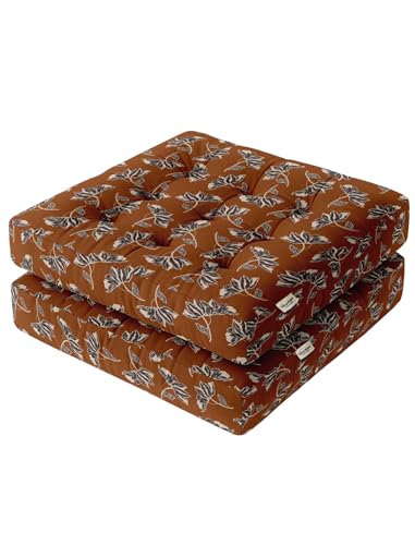 Vargottam Square Floor Pillow - Rust Autumn Leaf 22x22 Cotton Cushion with Shredded Memory Foam for Floor Seating, Yoga & Zen Decor von Vargottam