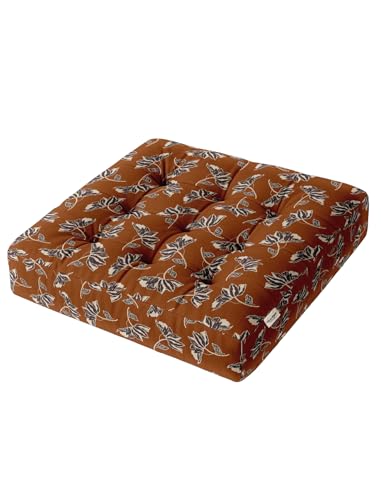Vargottam Square Floor Pillow - Rust Autumn Leaf 22x22 Cotton Cushion with Shredded Memory Foam for Floor Seating, Yoga & Zen Decor von Vargottam