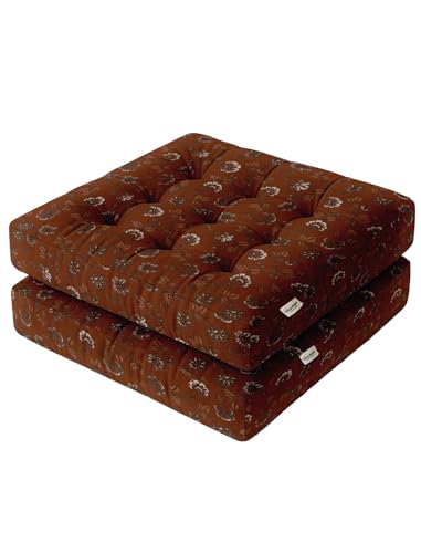 Vargottam Square Floor Pillow - Vintage Rust Blossom 22x22 Cotton Cushion with Shredded Memory Foam for Floor Seating, Yoga & Zen Decor von Vargottam