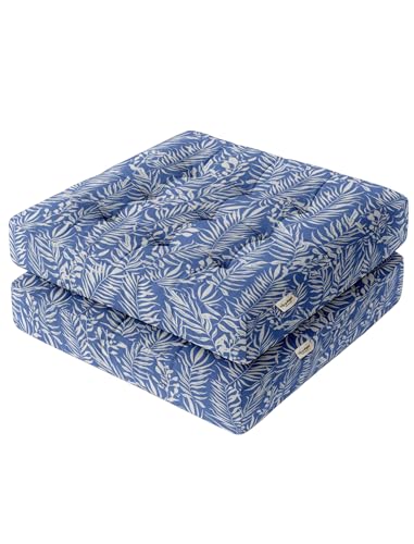 Vargottam Square Tufted Floor Cushion - Coastal Botanical Breeze 22" Cotton Meditation Pillow with Memory Foam, Floor Pouf for Reading, Yoga, Home Decor von Vargottam