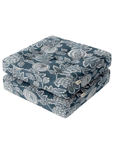 Vargottam Square Tufted Floor Cushion - Indigo Heritage Flora 22" Cotton Meditation Pillow with Memory Foam, Floor Pouf for Reading, Yoga, Home Decor von Vargottam