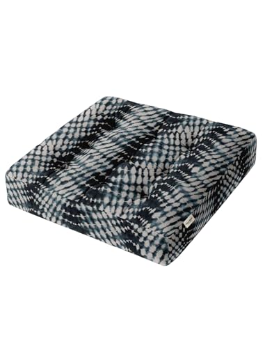 Vargottam Square Tufted Floor Cushion - Indigo Mirage 22" Cotton Meditation Pillow with Memory Foam, Floor Pouf for Reading, Yoga, Home Decor von Vargottam