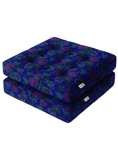 Vargottam Square Tufted Floor Cushion - Midnight Meadow Floral 22" Cotton Meditation Pillow with Memory Foam, Floor Pouf for Reading, Yoga, Home Decor von Vargottam
