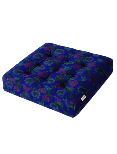 Vargottam Square Tufted Floor Cushion - Midnight Meadow Floral 22" Cotton Meditation Pillow with Memory Foam, Floor Pouf for Reading, Yoga, Home Decor von Vargottam