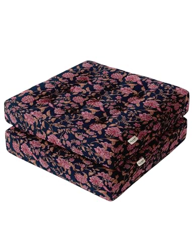 Vargottam Square Tufted Floor Cushion - Mughal Blossom 22" Cotton Meditation Pillow with Memory Foam, Floor Pouf for Reading, Yoga, Home Decor von Vargottam