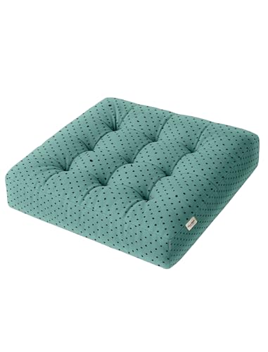 Vargottam Square Tufted Floor Cushion - Polka On Blue 22" Cotton Meditation Pillow with Memory Foam, Floor Pouf for Reading, Yoga, Home Decor von Vargottam