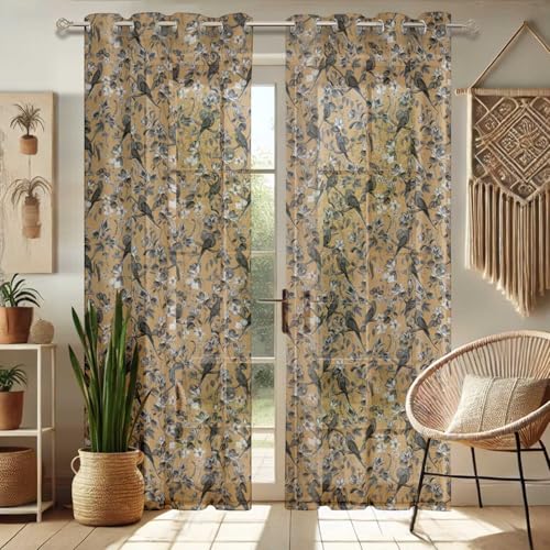 Vargottam transparente Georgette-Vorhänge mit Vogelmuster für Fenster und kleine Türen – 2er-Set, 183 cm lang, Ösen Oben, Bedruckte, lichtfilternde Vorhänge für Wohnzimmer oder Arbeitszimmer Vargottam transparente Georgette-Vorhänge mit Vogelmuster für Fenster und kleine Türen – 2er-Set, 183 cm lang, Ösen Oben, Bedruckte, lichtfilternde Vorhänge für Wohnzimmer oder Arbeitszimmer von Vargottam
