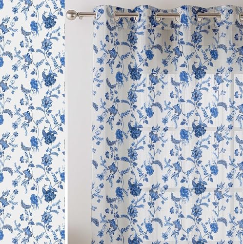 Vargottam transparente Vorhänge mit Blätterdruck für Fenster und Türen – 2-teiliges Set, 213,4 cm Länge, Ösen Oben, lichtfilternder Georgette-Vorhang für Wohnzimmer, Schlafzimmer oder Büro Vargottam transparente Vorhänge mit Blätterdruck für Fenster und Türen – 2-teiliges Set, 213,4 cm Länge, Ösen Oben, lichtfilternder Georgette-Vorhang für Wohnzimmer, Schlafzimmer oder Büro von Vargottam