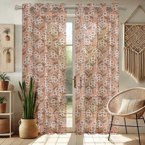 Vargottam transparente Vorhänge mit Blumendruck für Fenster und Türen – 2-teiliges Set, 213,4 cm Länge, Ösen Oben, lichtfilternder Georgette-Vorhang für Wohnzimmer, Schlafzimmer oder Büro Vargottam transparente Vorhänge mit Blumendruck für Fenster und Türen – 2-teiliges Set, 213,4 cm Länge, Ösen Oben, lichtfilternder Georgette-Vorhang für Wohnzimmer, Schlafzimmer oder Büro von Vargottam