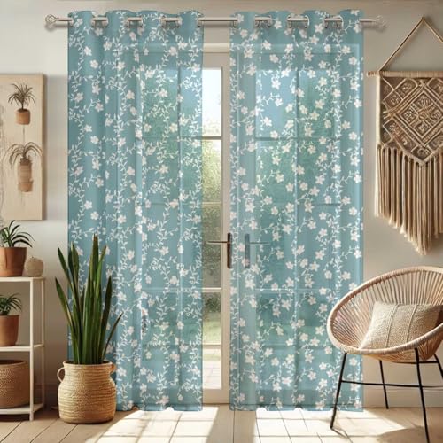 Vargottam transparente Vorhänge mit Blumendruck für hohe Türen und Fenster – 2er-Set, 228 cm Länge, Ösen Oben, Bedruckte Georgette-Lichtfilterpaneele für die Heimdekoration Vargottam transparente Vorhänge mit Blumendruck für hohe Türen und Fenster – 2er-Set, 228 cm Länge, Ösen Oben, Bedruckte Georgette-Lichtfilterpaneele für die Heimdekoration von Vargottam
