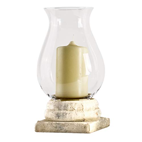 Windlicht Herodot mit Glas und dekorativen Sockel aus Terracotta von Varia Living | Vintage Shabby Chic Design | für innen oder im Garten | Farbe: antik-weiß | große Laterne im Nordic Stil (H 30 cm | Ø 15 cm) von Varia Living