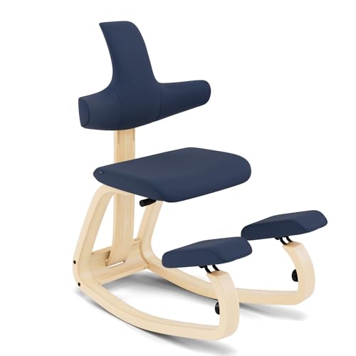 Varier Thatsit Kniesthul, EIN Verstellbarer Kniestuhl mit Rückenlehne, Design von Peter Opsvik, Profitieren Sie von Einer 10-jährigen Garantie, Natur/Blau von Varier