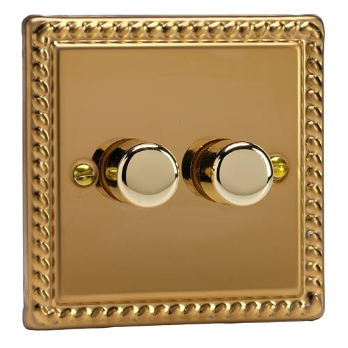 VARILIGHT - Georgian Brass - Classic - 2-Gang V-Pro Smart Master Non-Wi-Fi Dimmer 2 x 120W LED (MEHRWEG mit bis zu 2 Begleit-Controllern) - JGM102 von Varilight