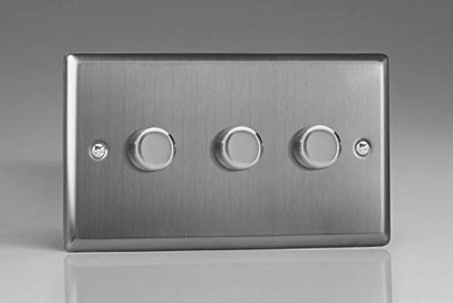 Varilight 3-Gang 2-Wege V-Pro Push On/Off Dreh-LED-Dimmer, 3 x 0-120 W (Doppelplatte), gebürsteter Stahl von Varilight