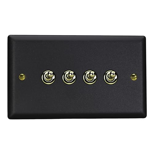 Varilight 4-Gang 10A 1- oder 2-Wege-Kippschalter (Doppelplatte), Mattschwarz von Varilight