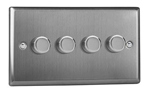 Varilight 4-Gang 2-Wege V-Pro Push On/Off Dreh-LED-Dimmer, 4 x 0-120 W (Doppelplatte), gebürsteter Stahl von Varilight