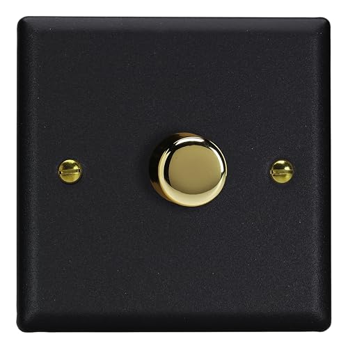 Varilight V-Pro Smart WiFi Dimmschalter, Mattschwarz mit poliertem Messingknopf, 120W LED, 1-fach von Varilight