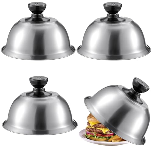 Burger Covers, Stainless Steel Round Basting Covers for Griddle Grill, Cheese Melting Domes with Anti-Scald Handle, Steaming Covers for Cooking Hamburgers Steaks Bacon (4Stück) von Varku