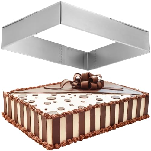 Varku Verstellbarer Backrahmen, Rechteckige Edelstahl-Backform für Kuchen und Dekorieren mit verschiebbarem Rahmen, Verstellbare Größe Backrahmen Gerät von Varku