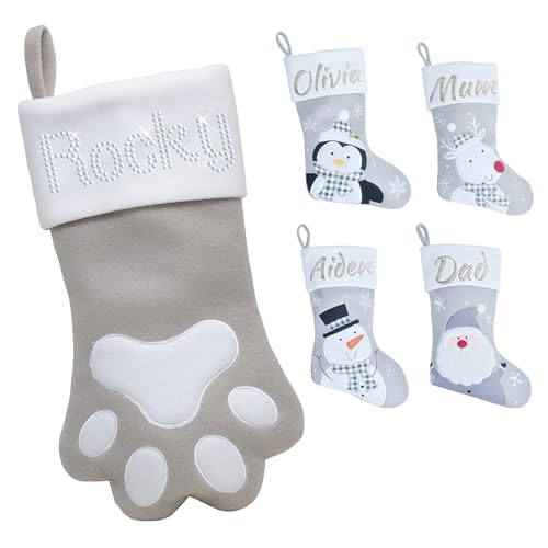 Varsany Hochwertige Weihnachtsstrümpfe, personalisierbar, graue Pfoten, passende Familien- und Haustier-Hundestrümpfe Varsany Hochwertige Weihnachtsstrümpfe, personalisierbar, graue Pfoten, passende Familien- und Haustier-Hundestrümpfe von Varsany