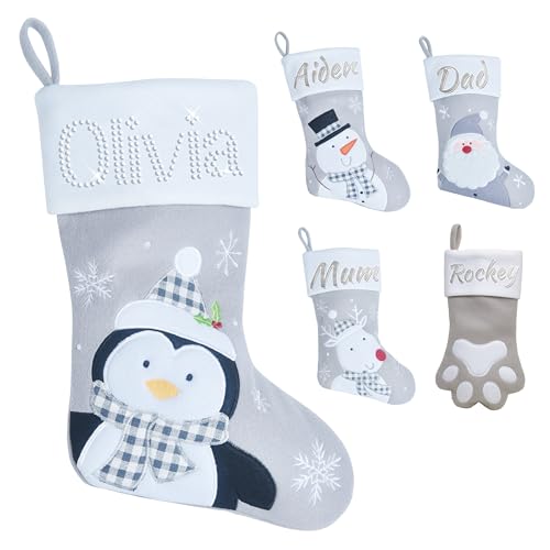 Varsany Hochwertige Weihnachtsstrümpfe mit Pinguin-Motiv, personalisierbar, für Familie und Haustiere, Grau Varsany Hochwertige Weihnachtsstrümpfe mit Pinguin-Motiv, personalisierbar, für Familie und Haustiere, Grau von Varsany