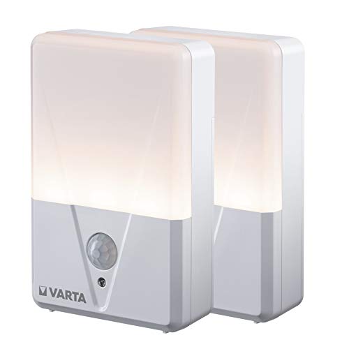 VARTA Nachtlicht mit Bewegungssensor LED, 2 Stück, unbestückt, Motion Sensor Night Light Twin Pack, läuft mit 3x AAA Batterien, einfache Installation, automatische Abschaltung von Varta