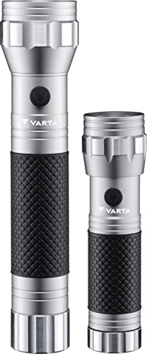 VARTA Taschenlampe LED Set (2 Stück), Brite Essential F10 & F20, Leuchte mit gummiertem Griff, Lampe, stoßfeste Taschenleuchte, unbestückt, 3x AAA & 2x C Batterien erforderlich von Varta