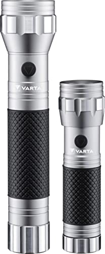VARTA Taschenlampe LED Set (2 Stück), Brite Essential F10 & F20, Leuchte mit gummiertem Griff, Lampe, stoßfeste Taschenleuchte, unbestückt, 3x AAA & 2x C Batterien erforderlich von VARTA