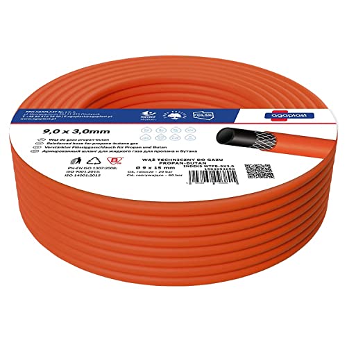 Vartco 3-lagiger Schlauch Gasschlauch Propangasschlauch Propan Butan Schlauch 9x3mm Beständig gegen mechanische Schäden (Länge: 25m) von Vartco
