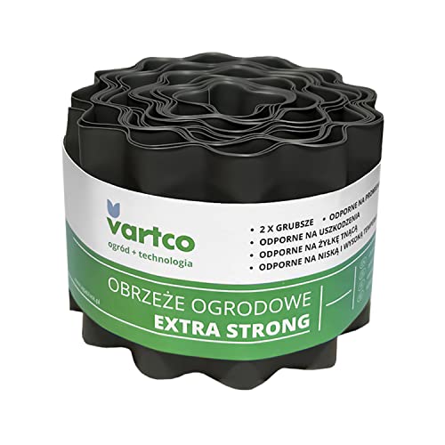 Vartco Extra Strong Rasenkante Gartenzaun Wellige Beeteinfasung Mähkante Garten Palisade Wurzelsperre Kunststoff Graphit (20cm x9m) von Vartco