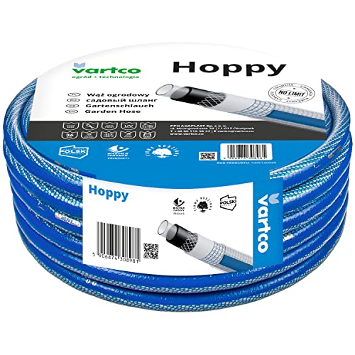 Vartco Hoppy 6-lagiger Wasserschlauch Trinkwasserschlauch Lebensmittelschlauch Anti Twist Gartenschlauch Gartenbewässerung Flexibel Flexischlauch UV-beständig 36 Bar (1/2'' 50m), Transparent/Blau von Vartco