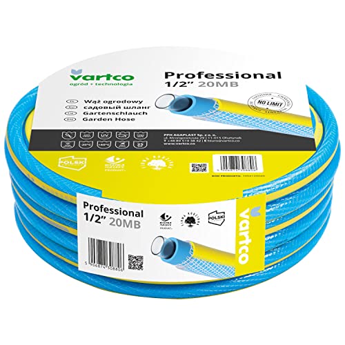 Vartco Professional 4-lagiger Wasserschlauch Trinkwasserschlauch Anti Twist Gartenschlauch Schlauch Gartenbewässerung Flexibel Flexischlauch UV-beständig 25 Bar (1/2'' 20m), Blau/Gelb von Vartco