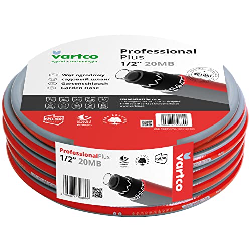 Vartco Professional Plus 6-lagiger Wasserschlauch Gartenschlauch Lebensmittelschlauch Anti Twist Gartenbewässerung Flexibel Flexischlauch UV-beständig 30 Bar (1/2" 20m) von Vartco