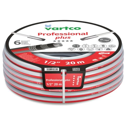 Vartco Professional Plus 6-lagiger Wasserschlauch Gartenschlauch Lebensmittelschlauch Torsion-Free System Gartenbewässerung Flexibel Flexischlauch UV-beständig 30 Bar (1/2" 20m) von Vartco
