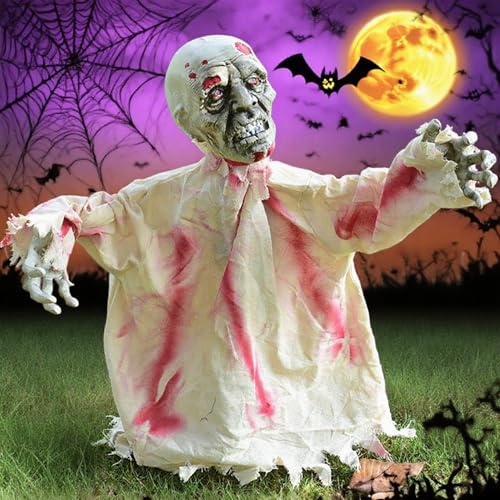 Halloween Deko Animiert, 70CM Schwankender Zombie mit LED-Augen & Gruselig Klang, Animatronic Halloween Deko Garten, Halloweendeko Skelett Lebensgroß, für Garten Hof Rasen (A) von Vartegas