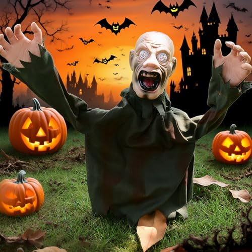 Halloween Deko Animiert, 70CM Schwankender Zombie mit LED-Augen & Gruselig Klang, Animatronic Halloween Deko Garten, Halloweendeko Skelett Lebensgroß, für Garten Hof Rasen (C) von Vartegas