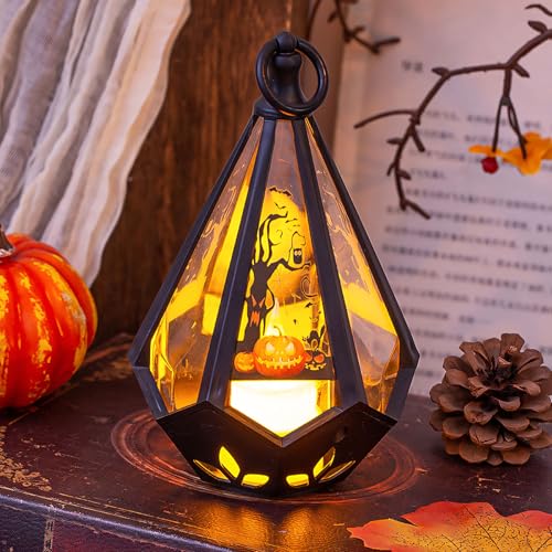Halloween Deko Laterne, 2er Set Leuchtender Kürbis Laterne mit Batterie, LED Halloween Deko Outdoor Innen Windlicht, Halloweendeko Hexe/Burgen Lichter zum Aufhängen, für Halloweendeko (A) von Vartegas